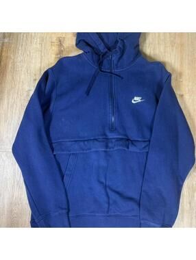 Y2K Nike navy blue quarter zip hoodie with large front pocket